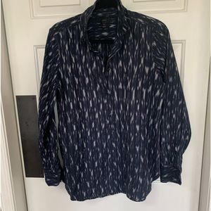 J.Crew popover, navy blue with dark navy stripe and gray. Embellished on sides